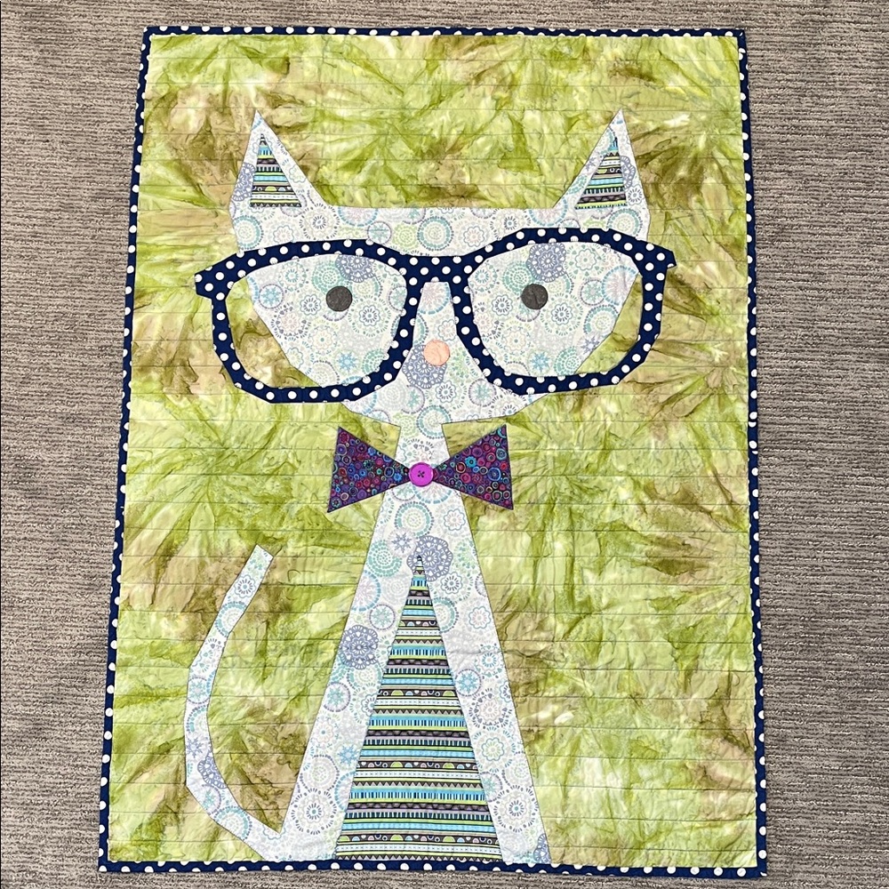Funky Cat Quilt with Glasses - NWOT